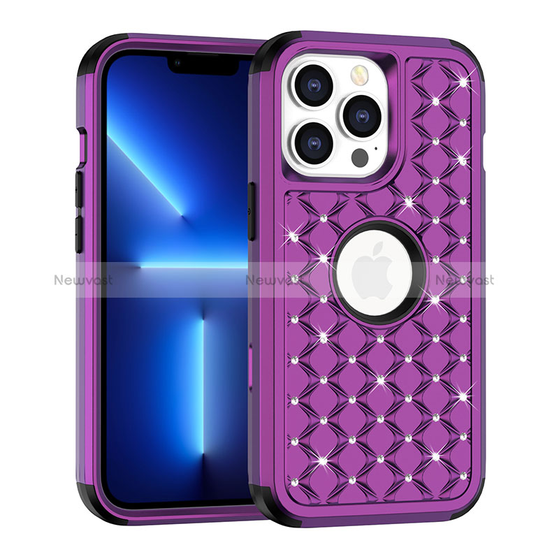 Silicone Matte Finish and Plastic Back Cover Case 360 Degrees Bling-Bling for Apple iPhone 13 Pro Max Purple