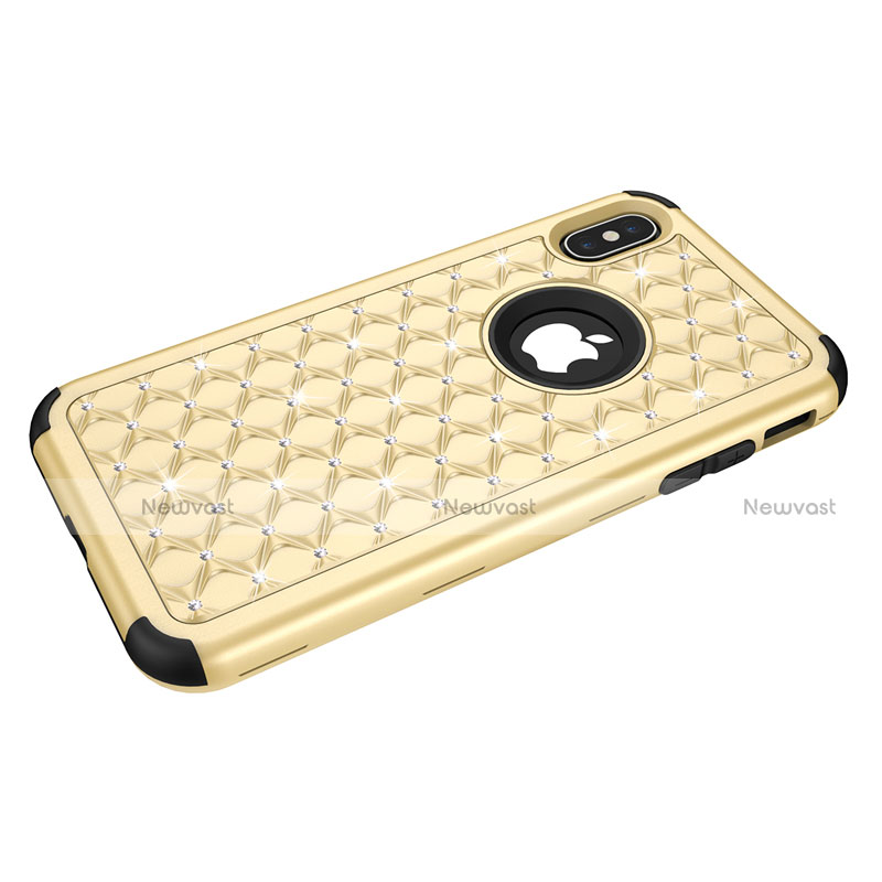 Silicone Matte Finish and Plastic Back Cover Case 360 Degrees Bling-Bling for Apple iPhone X