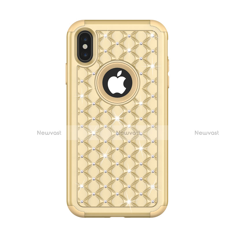 Silicone Matte Finish and Plastic Back Cover Case 360 Degrees Bling-Bling for Apple iPhone X