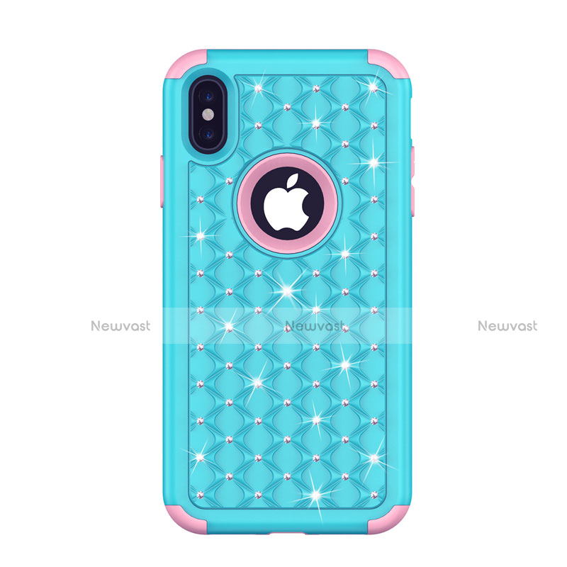 Silicone Matte Finish and Plastic Back Cover Case 360 Degrees Bling-Bling for Apple iPhone X Blue