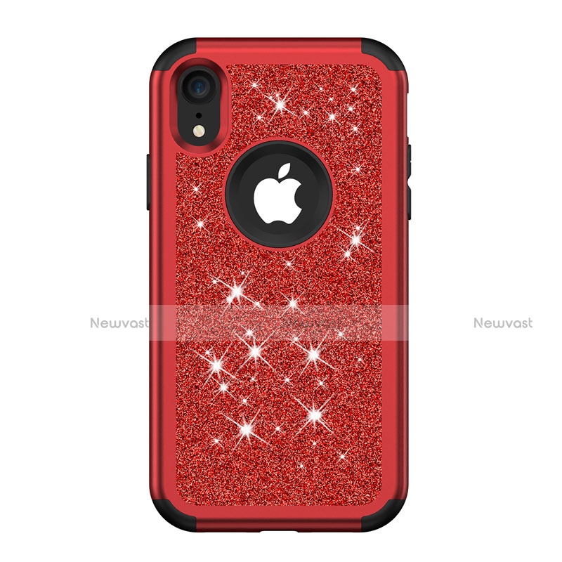 Silicone Matte Finish and Plastic Back Cover Case 360 Degrees Bling-Bling for Apple iPhone XR Red