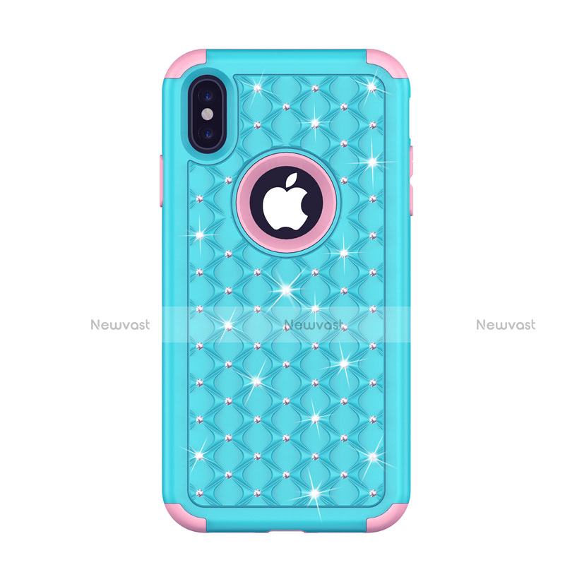 Silicone Matte Finish and Plastic Back Cover Case 360 Degrees Bling-Bling for Apple iPhone Xs