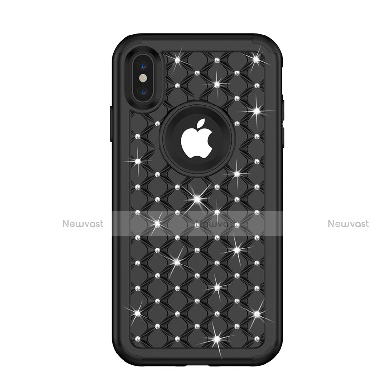 Silicone Matte Finish and Plastic Back Cover Case 360 Degrees Bling-Bling for Apple iPhone Xs