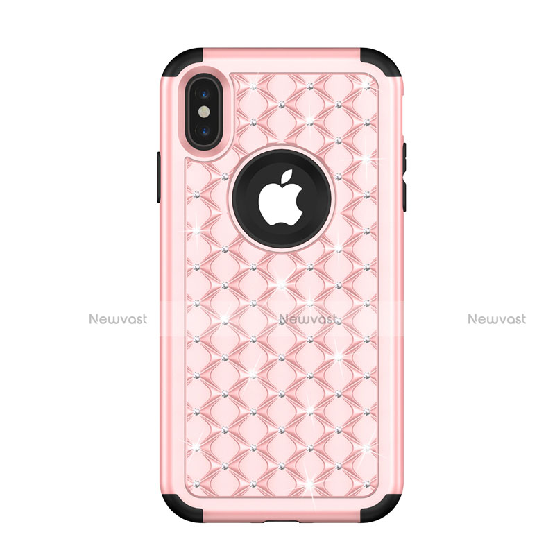 Silicone Matte Finish and Plastic Back Cover Case 360 Degrees Bling-Bling for Apple iPhone Xs Max Rose Gold