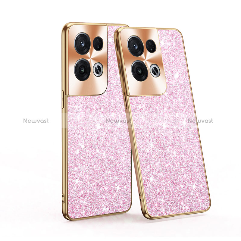 Silicone Matte Finish and Plastic Back Cover Case 360 Degrees Bling-Bling for Oppo Reno8 Pro 5G Pink