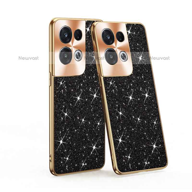 Silicone Matte Finish and Plastic Back Cover Case 360 Degrees Bling-Bling for Oppo Reno9 Pro+ Plus 5G Black