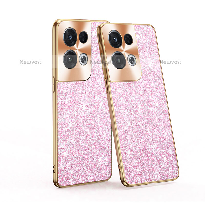 Silicone Matte Finish and Plastic Back Cover Case 360 Degrees Bling-Bling for Oppo Reno9 Pro+ Plus 5G Pink