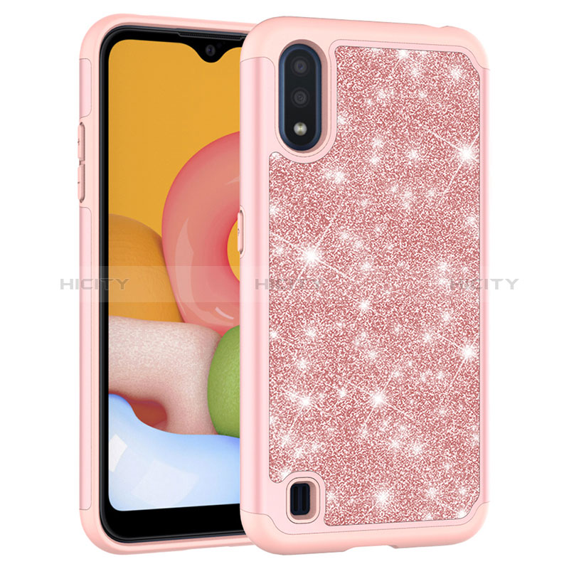 Silicone Matte Finish and Plastic Back Cover Case 360 Degrees Bling-Bling for Samsung Galaxy A01 SM-A015