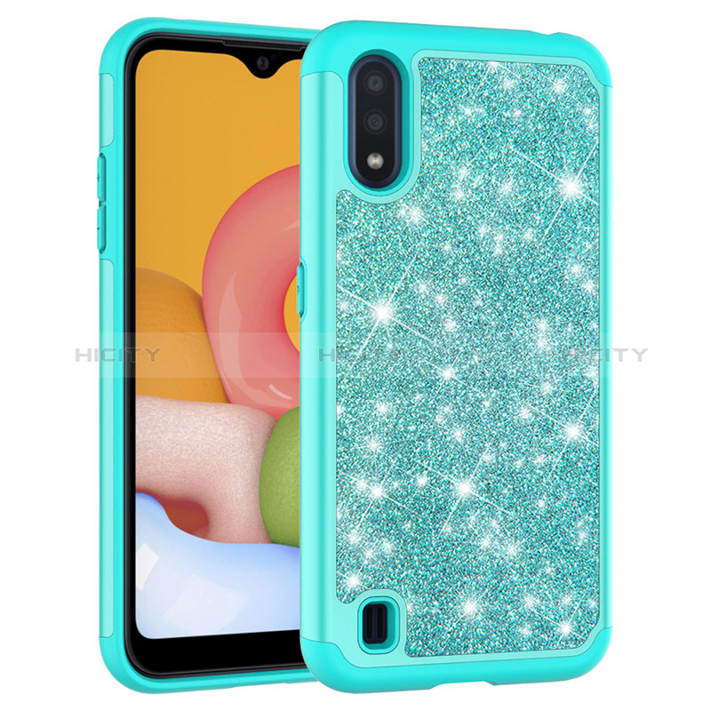 Silicone Matte Finish and Plastic Back Cover Case 360 Degrees Bling-Bling for Samsung Galaxy A01 SM-A015