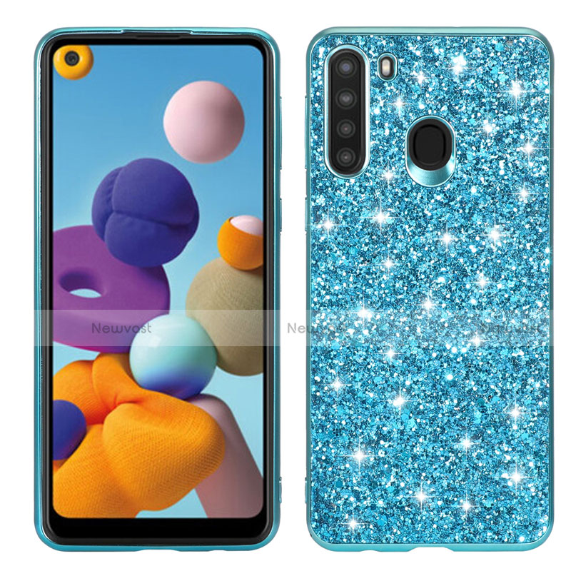 Silicone Matte Finish and Plastic Back Cover Case 360 Degrees Bling-Bling for Samsung Galaxy A21