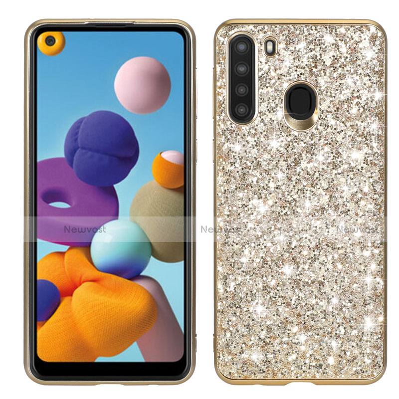 Silicone Matte Finish and Plastic Back Cover Case 360 Degrees Bling-Bling for Samsung Galaxy A21