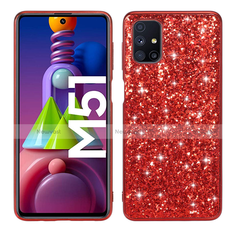 Silicone Matte Finish and Plastic Back Cover Case 360 Degrees Bling-Bling for Samsung Galaxy M51 Red