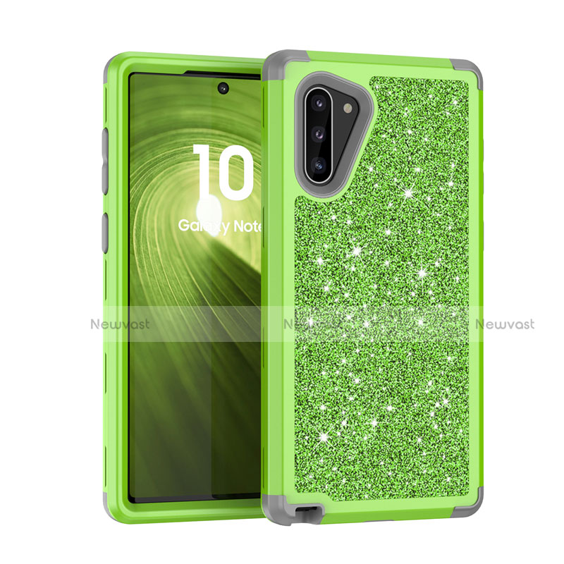 Silicone Matte Finish and Plastic Back Cover Case 360 Degrees Bling-Bling for Samsung Galaxy Note 10 5G Green