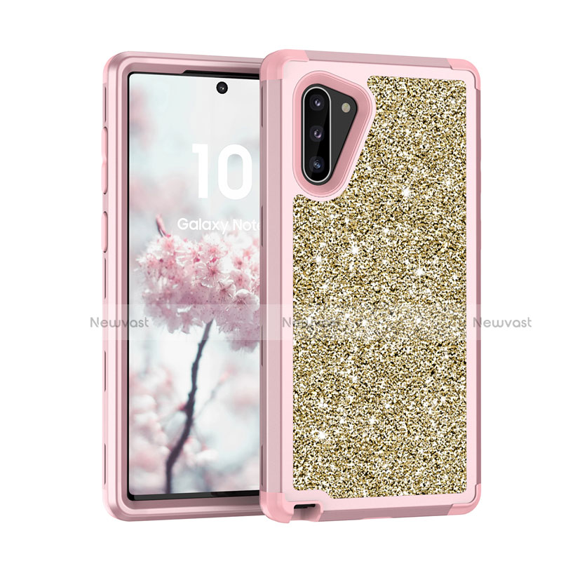 Silicone Matte Finish and Plastic Back Cover Case 360 Degrees Bling-Bling for Samsung Galaxy Note 10 5G Pink