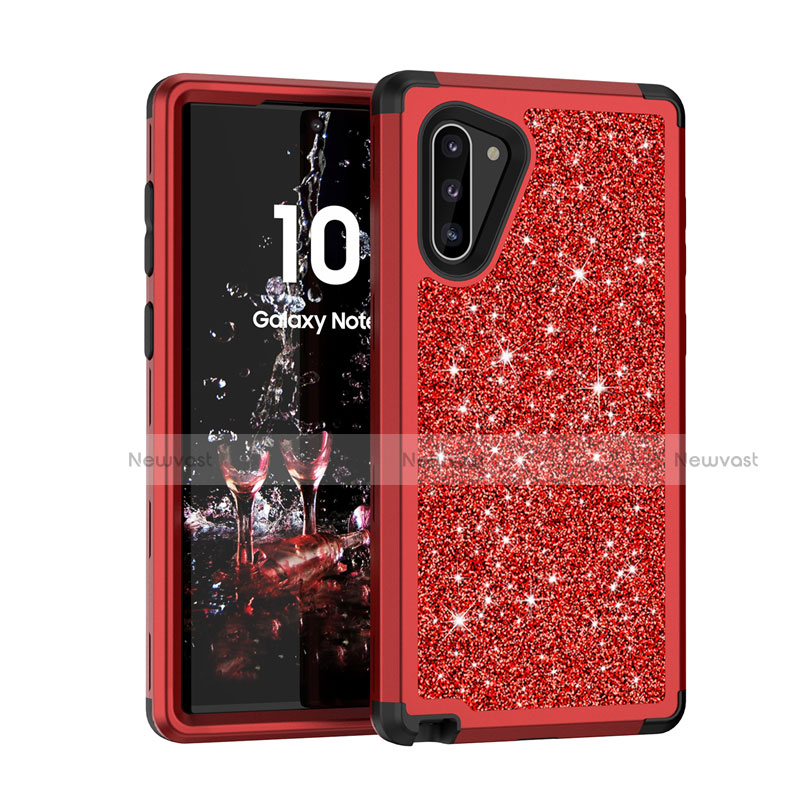Silicone Matte Finish and Plastic Back Cover Case 360 Degrees Bling-Bling for Samsung Galaxy Note 10 5G Red