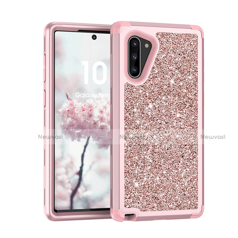Silicone Matte Finish and Plastic Back Cover Case 360 Degrees Bling-Bling for Samsung Galaxy Note 10 5G Rose Gold