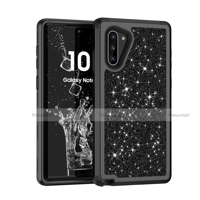 Silicone Matte Finish and Plastic Back Cover Case 360 Degrees Bling-Bling for Samsung Galaxy Note 10 Black
