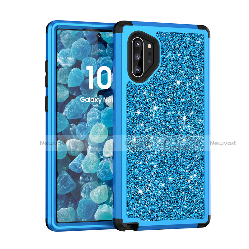Silicone Matte Finish and Plastic Back Cover Case 360 Degrees Bling-Bling for Samsung Galaxy Note 10 Plus 5G Blue