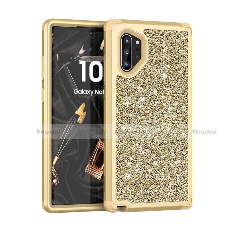 Silicone Matte Finish and Plastic Back Cover Case 360 Degrees Bling-Bling for Samsung Galaxy Note 10 Plus 5G Gold