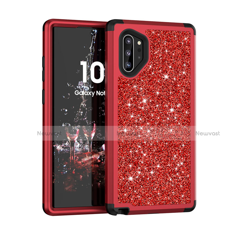 Silicone Matte Finish and Plastic Back Cover Case 360 Degrees Bling-Bling for Samsung Galaxy Note 10 Plus Red