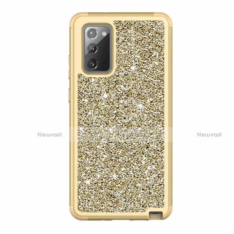 Silicone Matte Finish and Plastic Back Cover Case 360 Degrees Bling-Bling for Samsung Galaxy Note 20 5G Gold