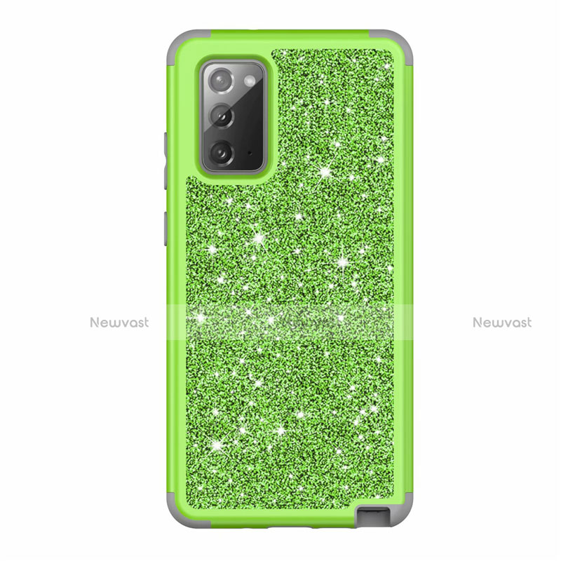 Silicone Matte Finish and Plastic Back Cover Case 360 Degrees Bling-Bling for Samsung Galaxy Note 20 5G Green