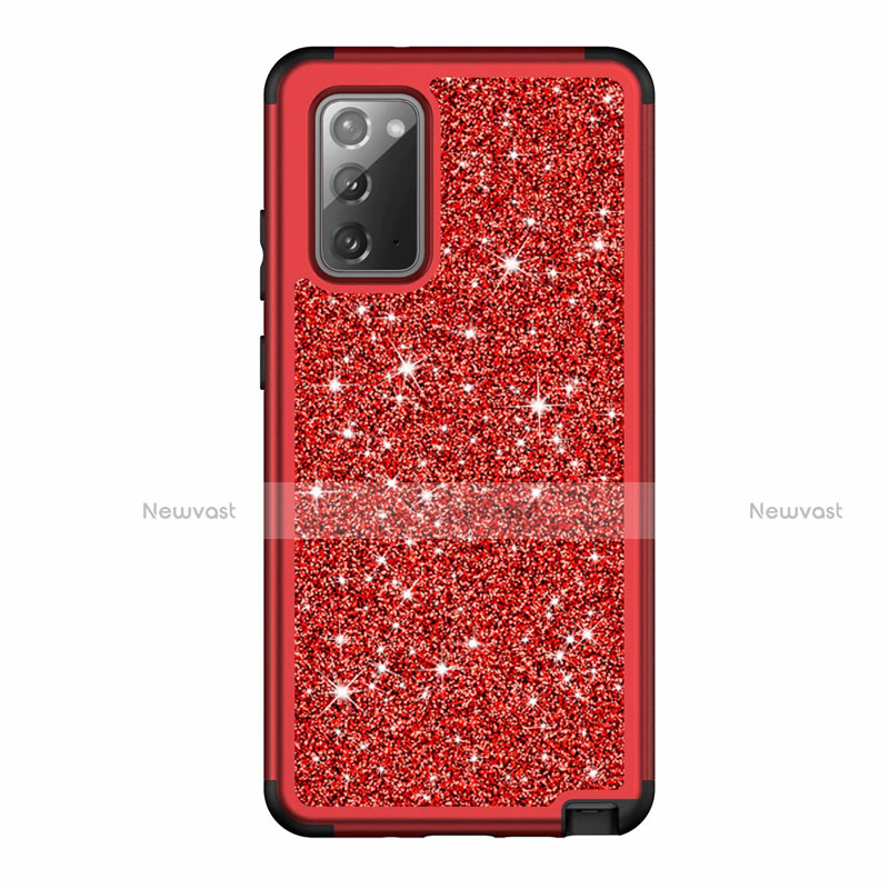Silicone Matte Finish and Plastic Back Cover Case 360 Degrees Bling-Bling for Samsung Galaxy Note 20 5G Red