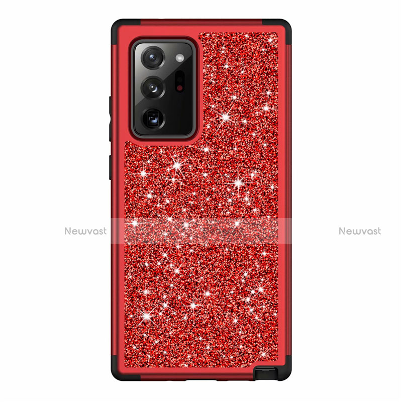 Silicone Matte Finish and Plastic Back Cover Case 360 Degrees Bling-Bling for Samsung Galaxy Note 20 Ultra 5G Red