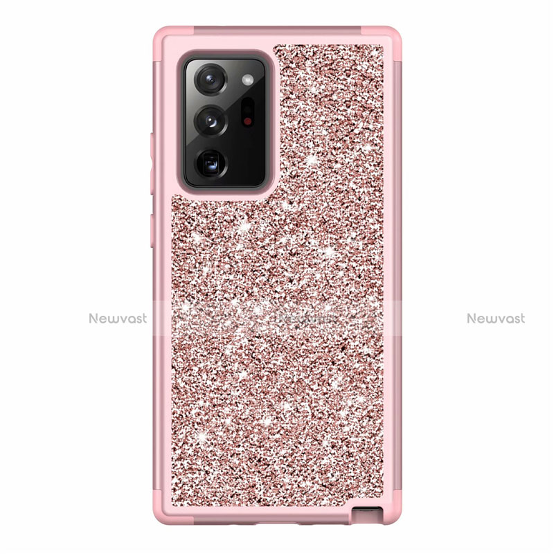 Silicone Matte Finish and Plastic Back Cover Case 360 Degrees Bling-Bling for Samsung Galaxy Note 20 Ultra 5G Rose Gold