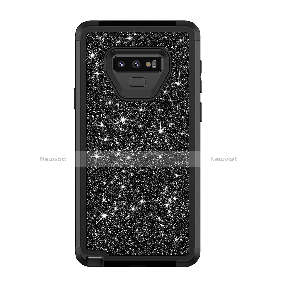 Silicone Matte Finish and Plastic Back Cover Case 360 Degrees Bling-Bling for Samsung Galaxy Note 9 Black