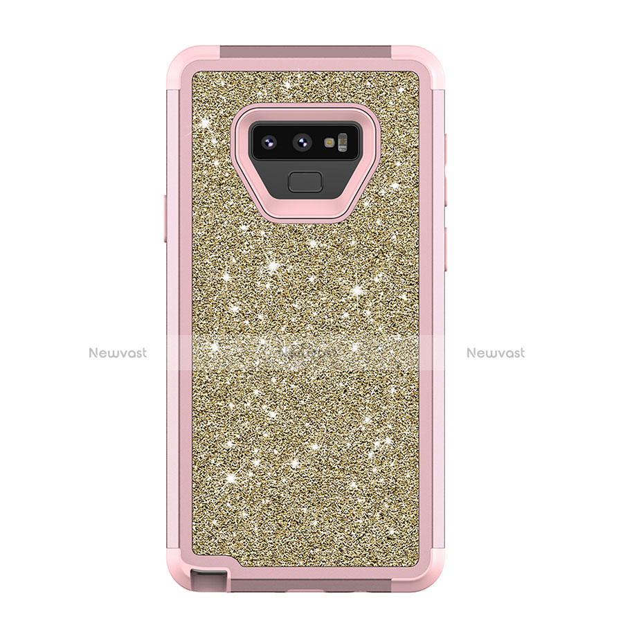 Silicone Matte Finish and Plastic Back Cover Case 360 Degrees Bling-Bling for Samsung Galaxy Note 9 Pink