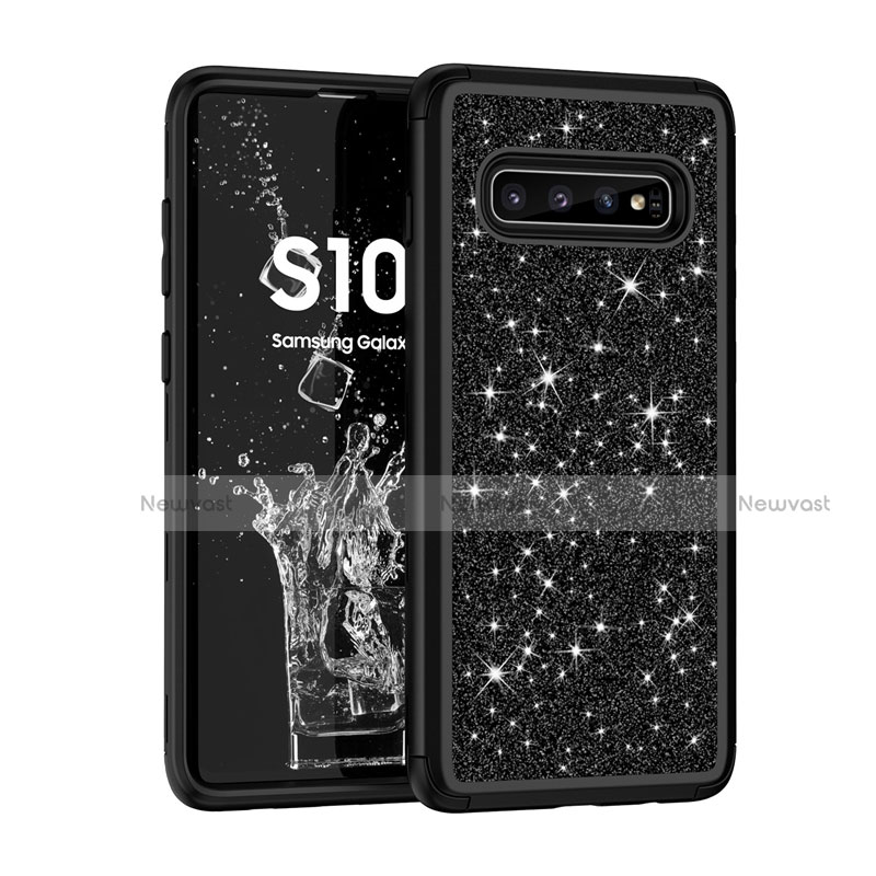 Silicone Matte Finish and Plastic Back Cover Case 360 Degrees Bling-Bling for Samsung Galaxy S10 5G Black