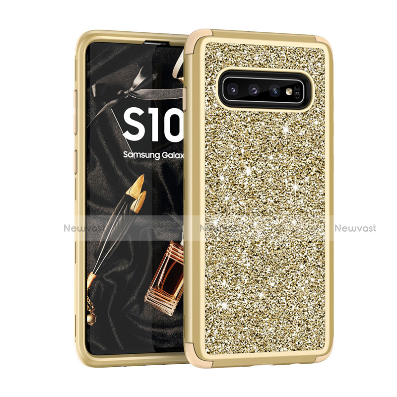 Silicone Matte Finish and Plastic Back Cover Case 360 Degrees Bling-Bling for Samsung Galaxy S10 5G Gold