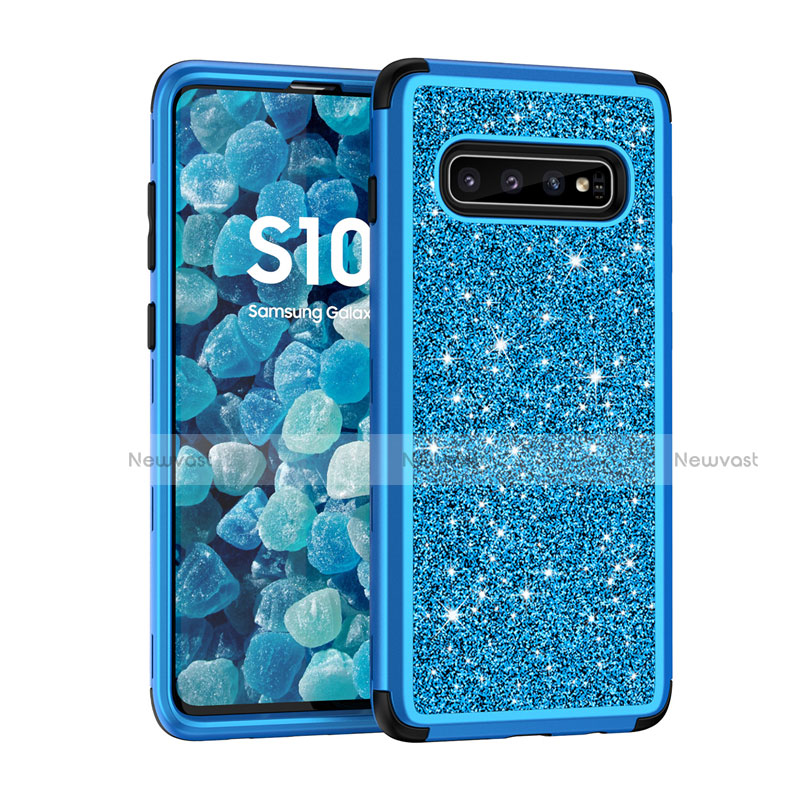 Silicone Matte Finish and Plastic Back Cover Case 360 Degrees Bling-Bling for Samsung Galaxy S10 Blue