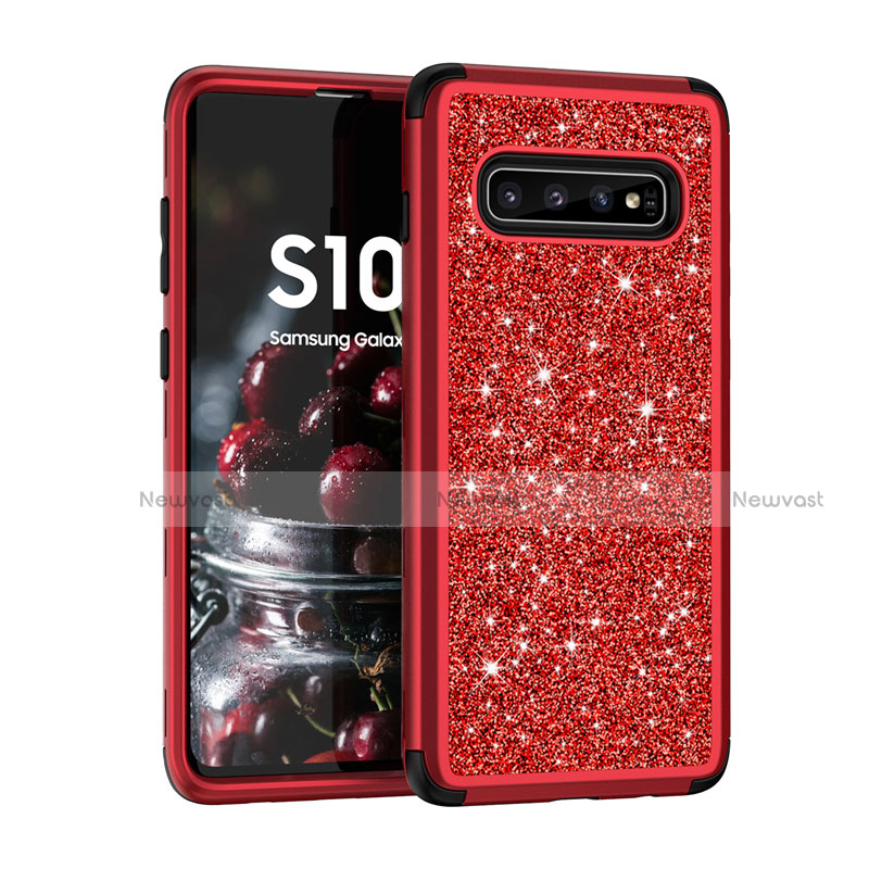 Silicone Matte Finish and Plastic Back Cover Case 360 Degrees Bling-Bling for Samsung Galaxy S10 Red