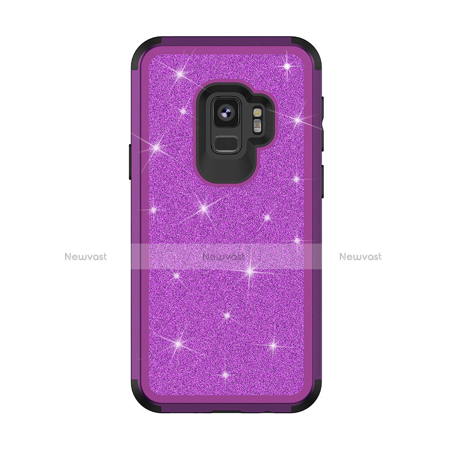 Silicone Matte Finish and Plastic Back Cover Case 360 Degrees Bling-Bling for Samsung Galaxy S9 Purple