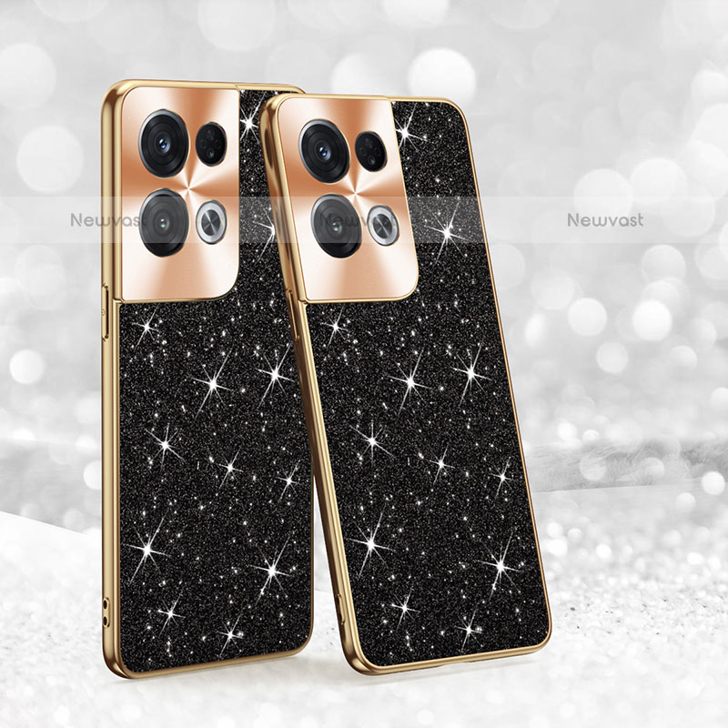 Silicone Matte Finish and Plastic Back Cover Case 360 Degrees Bling-Bling GS1 for Oppo Reno9 Pro+ Plus 5G Black