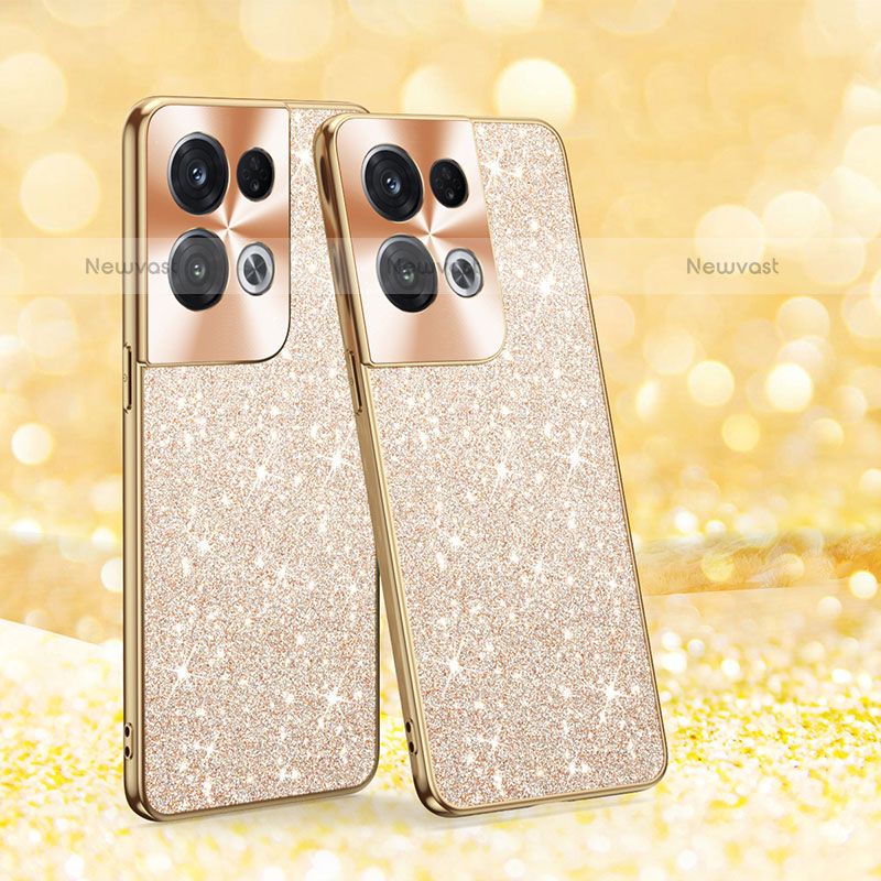 Silicone Matte Finish and Plastic Back Cover Case 360 Degrees Bling-Bling GS1 for Oppo Reno9 Pro+ Plus 5G Gold