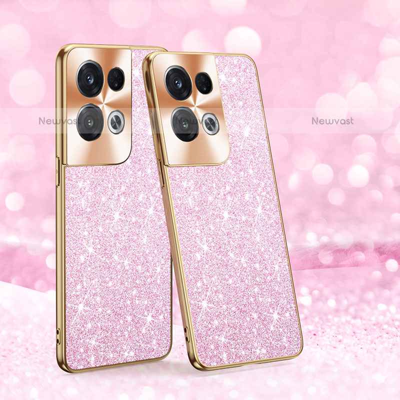 Silicone Matte Finish and Plastic Back Cover Case 360 Degrees Bling-Bling GS1 for Oppo Reno9 Pro+ Plus 5G Pink