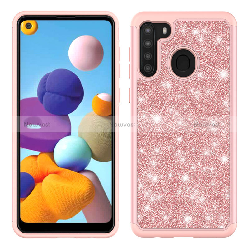 Silicone Matte Finish and Plastic Back Cover Case 360 Degrees Bling-Bling JX1 for Samsung Galaxy A21