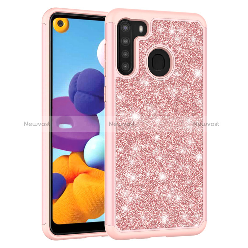Silicone Matte Finish and Plastic Back Cover Case 360 Degrees Bling-Bling JX1 for Samsung Galaxy A21