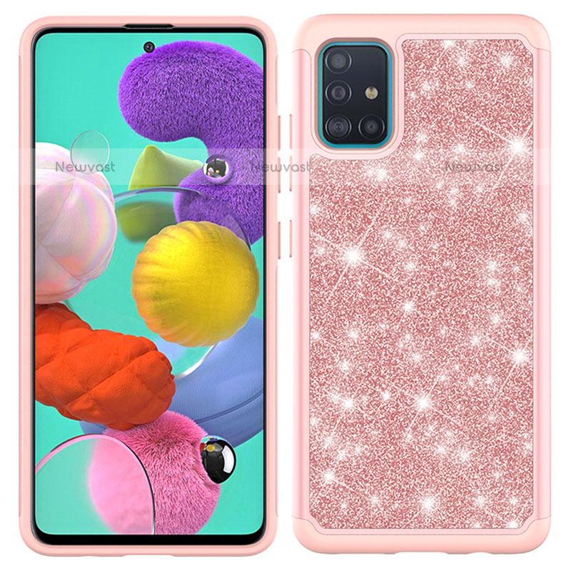 Silicone Matte Finish and Plastic Back Cover Case 360 Degrees Bling-Bling JX1 for Samsung Galaxy A51 4G Rose Gold