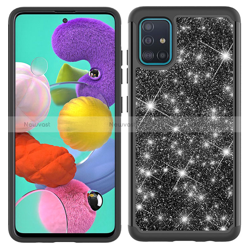 Silicone Matte Finish and Plastic Back Cover Case 360 Degrees Bling-Bling JX1 for Samsung Galaxy A51 5G Black