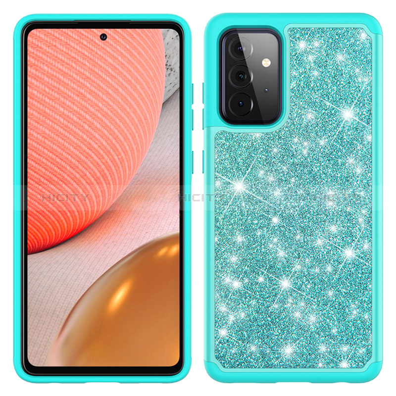 Silicone Matte Finish and Plastic Back Cover Case 360 Degrees Bling-Bling JX1 for Samsung Galaxy A72 5G Cyan