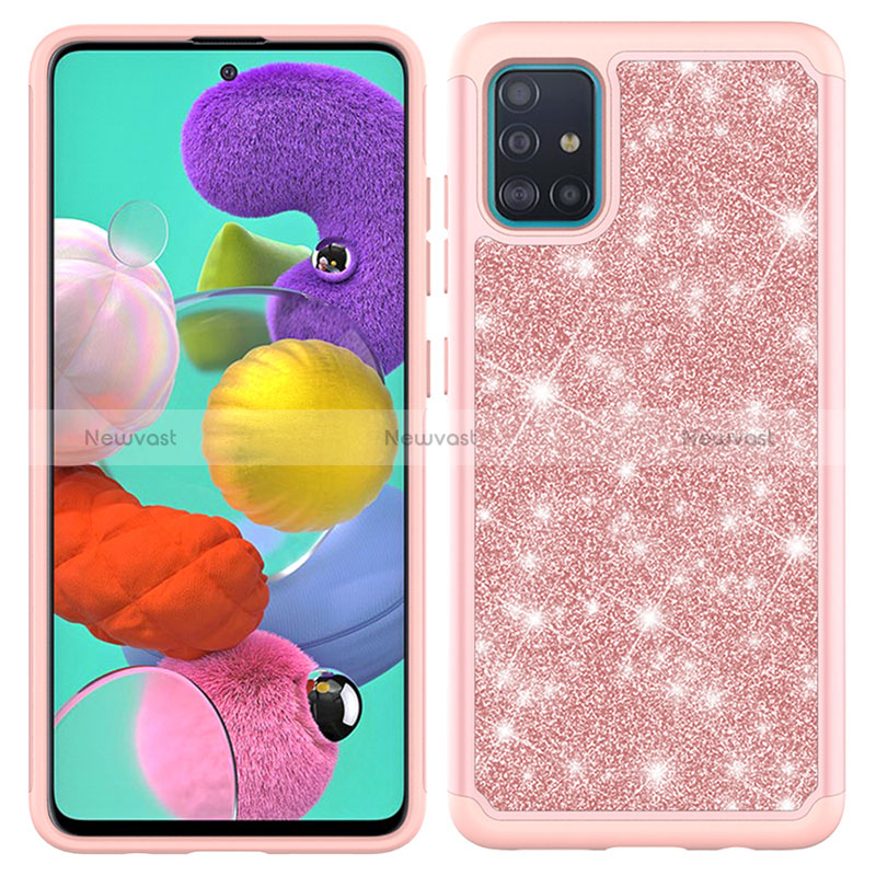 Silicone Matte Finish and Plastic Back Cover Case 360 Degrees Bling-Bling JX1 for Samsung Galaxy M40S Rose Gold