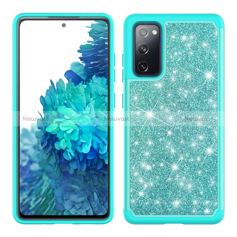 Silicone Matte Finish and Plastic Back Cover Case 360 Degrees Bling-Bling JX1 for Samsung Galaxy S20 Lite 5G Cyan