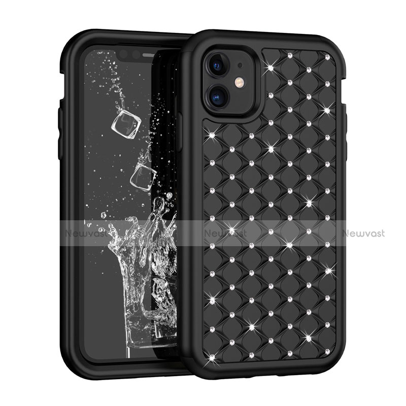 Silicone Matte Finish and Plastic Back Cover Case 360 Degrees Bling-Bling U01 for Apple iPhone 11 Black