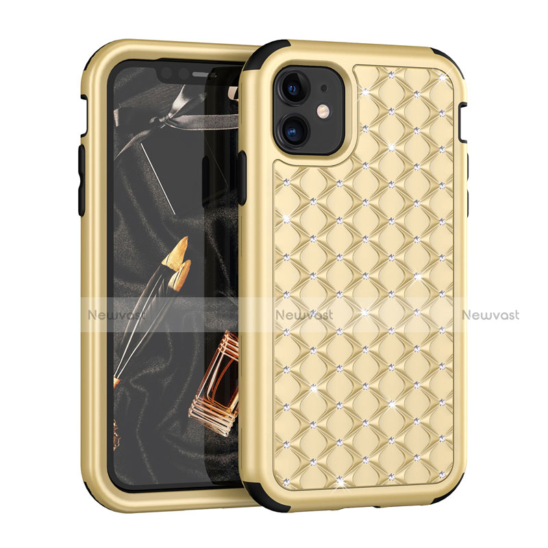 Silicone Matte Finish and Plastic Back Cover Case 360 Degrees Bling-Bling U01 for Apple iPhone 11 Gold and Black
