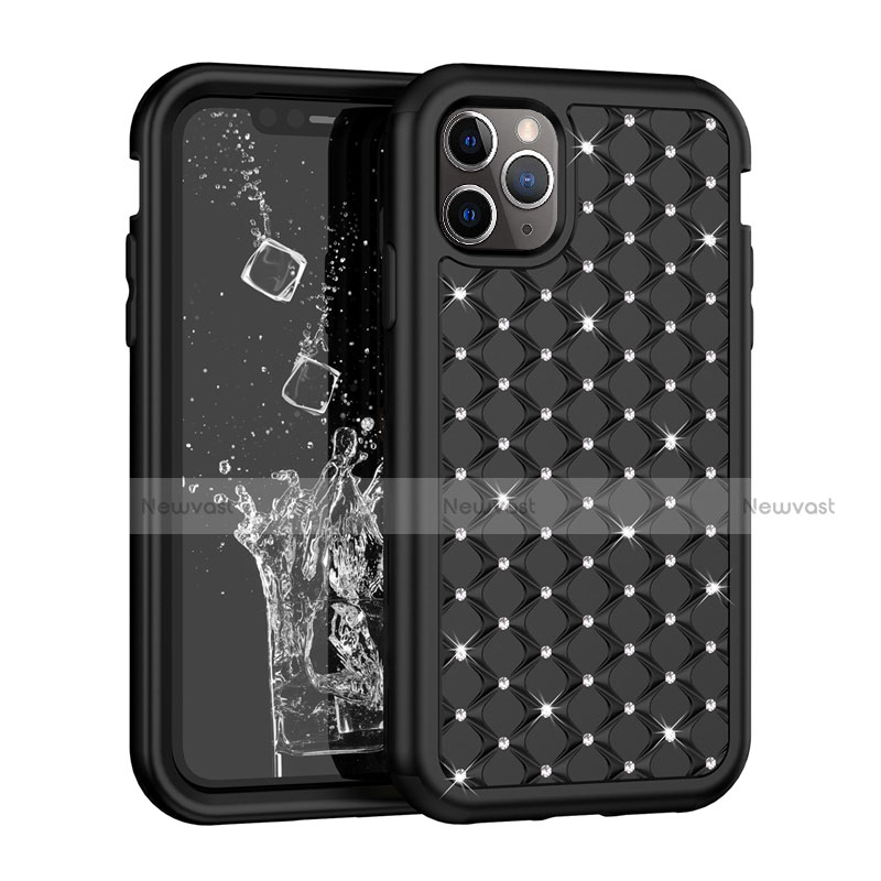 Silicone Matte Finish and Plastic Back Cover Case 360 Degrees Bling-Bling U01 for Apple iPhone 11 Pro Black