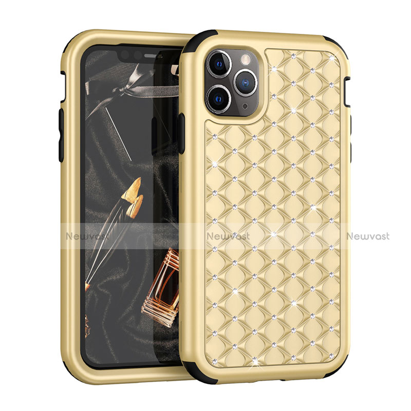 Silicone Matte Finish and Plastic Back Cover Case 360 Degrees Bling-Bling U01 for Apple iPhone 11 Pro Max Gold and Black